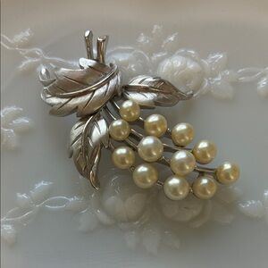 Vintage Crown Trifari Faux Pearl Grape Cluster Brooch
